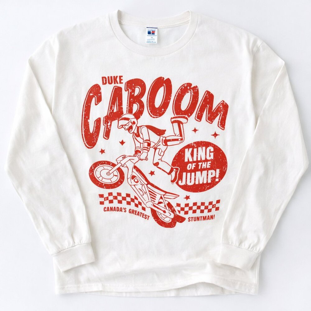 ✨ Disney Pixar Toy Story 4 Duke Caboom Graphic Tee – White – Very Good Condition